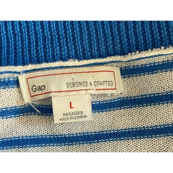 COPY - GAP Cardigan Sweater Large Knit Blue White Striped Pockets Button-Up Pre… - Picture 5 of 8